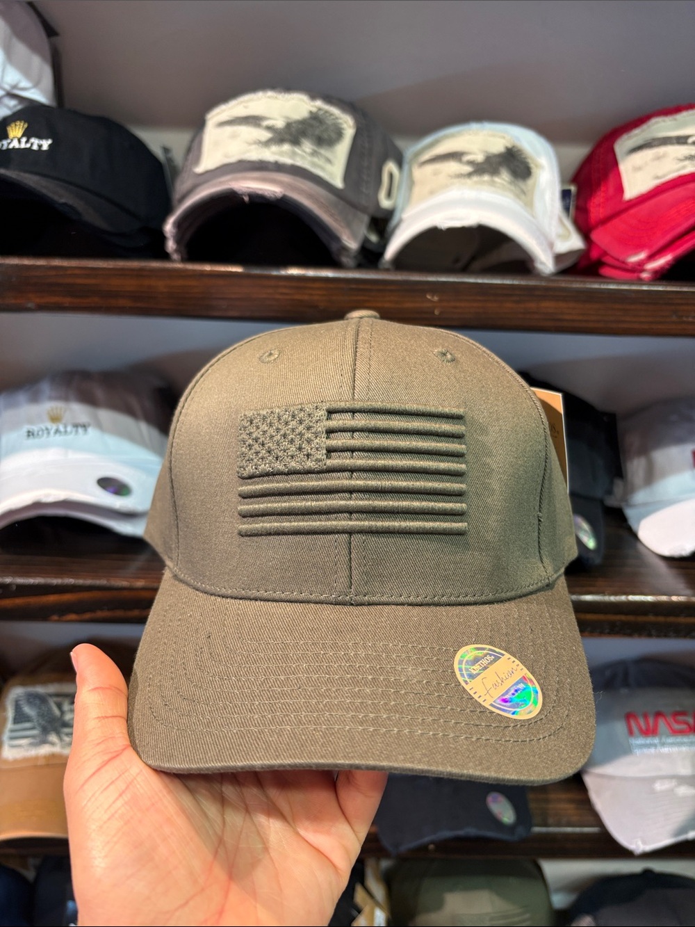 Men's Olive Green Embroidered Flag Baseball Cap - 3D Patch